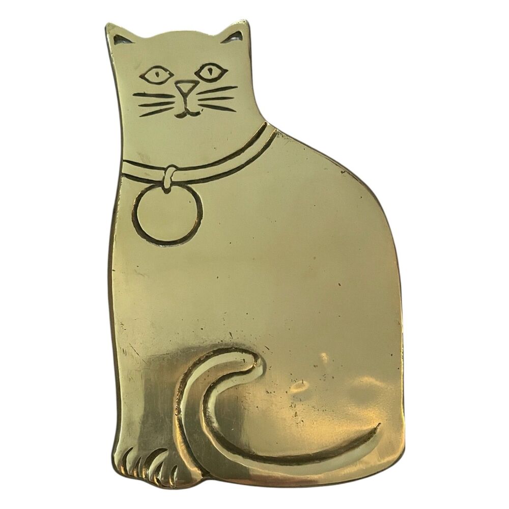 Vintage Mid Century Rubel Cat Brass Tabel Trivet Hot Plate MCM Whimsical